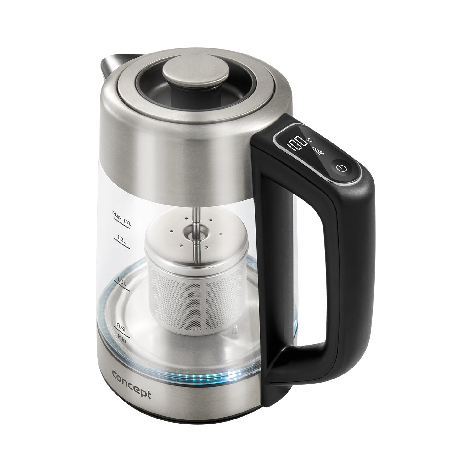 Concept RK4190 Hervidor eléctrico de vidrio con control de temperatura y filtro cafetera/té, Capacidad 1.7L