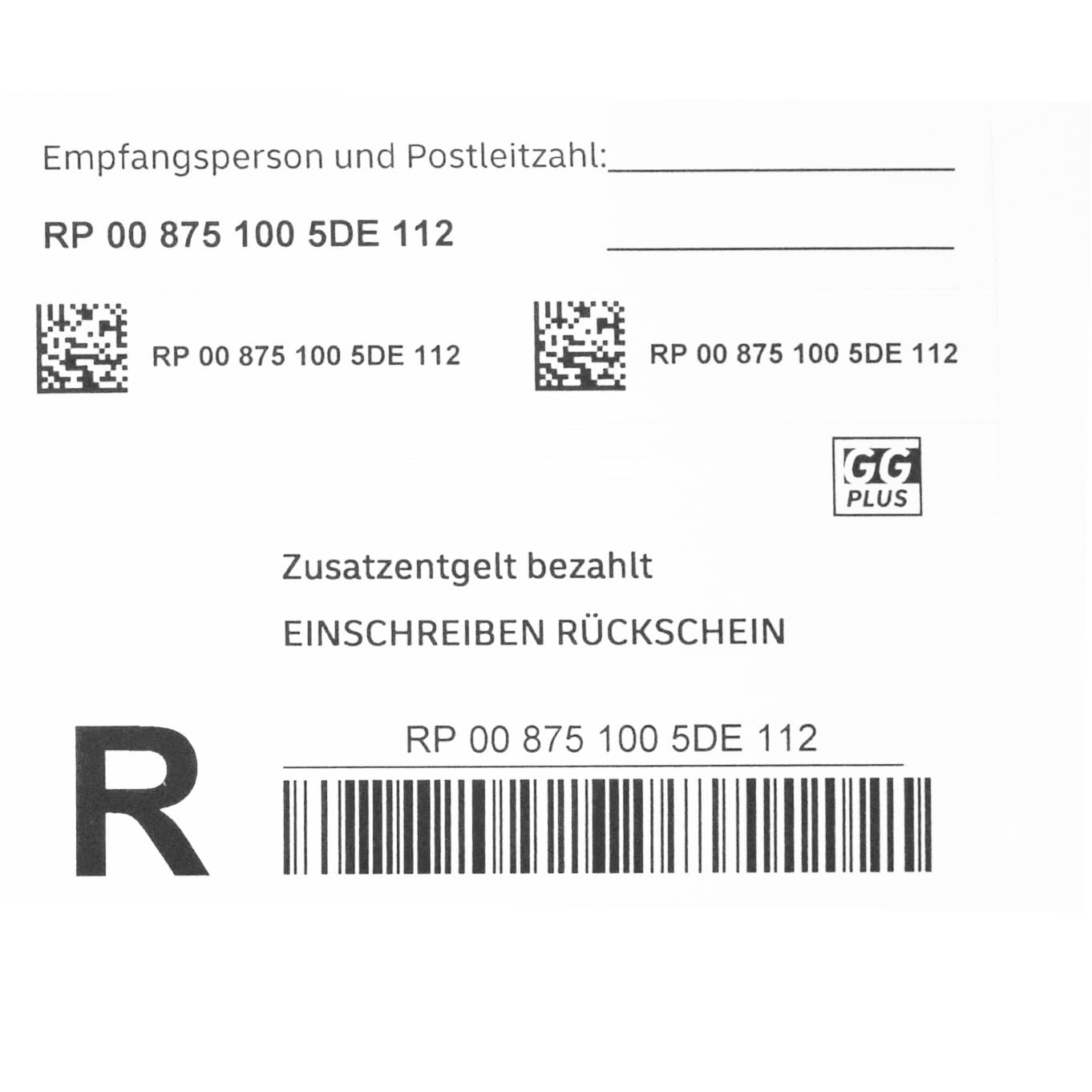 10 Stück selbstklebende Einschreiben-Briefmarken Rückschein Einschreiben-Marken Porto Etiketten Label Aufkleber Block mit Barcode | Auslieferung mit Empfangsbestätigung | Haftung & Sendungsverfolgung