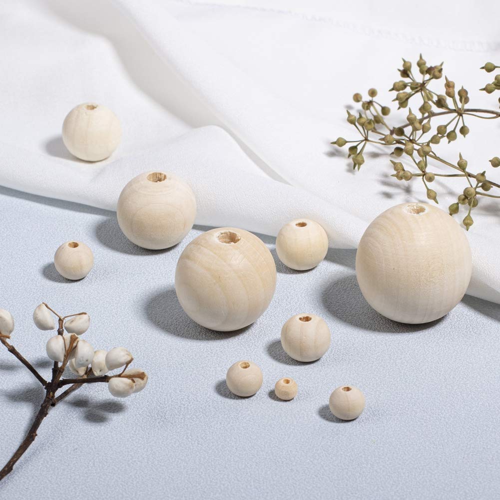 PH PandaHall 1140 cuentas de madera redondas naturales de 14 mm, cuentas espaciadoras de madera para manualidades, bricolaje y joyería