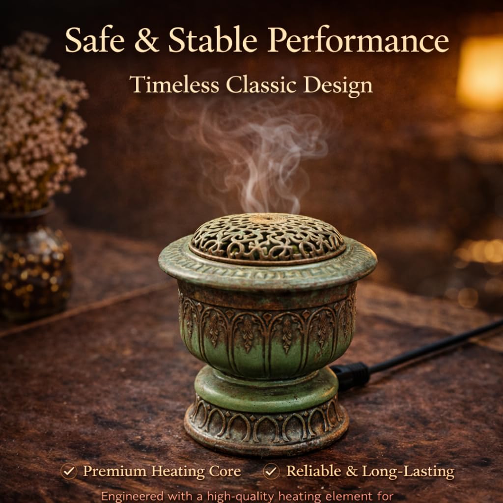 Bruciatore di incenso elettrico in ceramica, motivi classici, design cavo elegante e di fascia alta, temperatura elevata, protezione a doppio strato