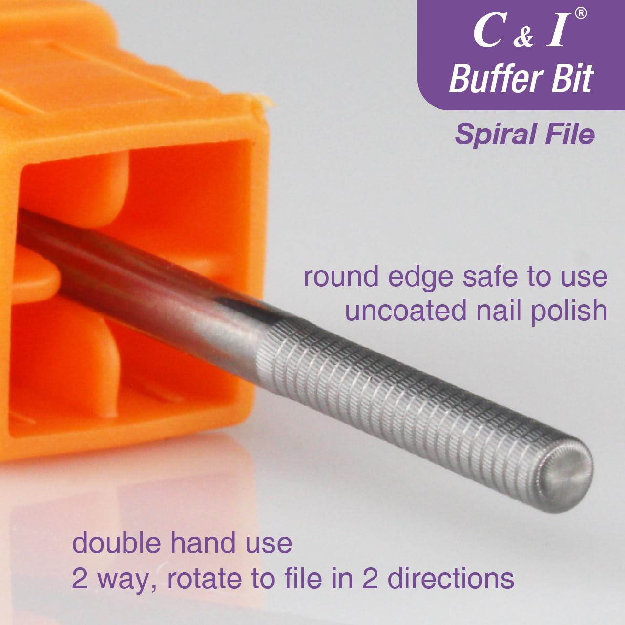 C&I Nail Buffer Nail Drill Bit for Nail Art Preparation Prep Clean Nail Bed Professional Efile for Nail Tech Safety E File Uncoated Nail Polish Clean Cuticle Callused Skin Smooth Nails 2 Way Rotate - Image 4