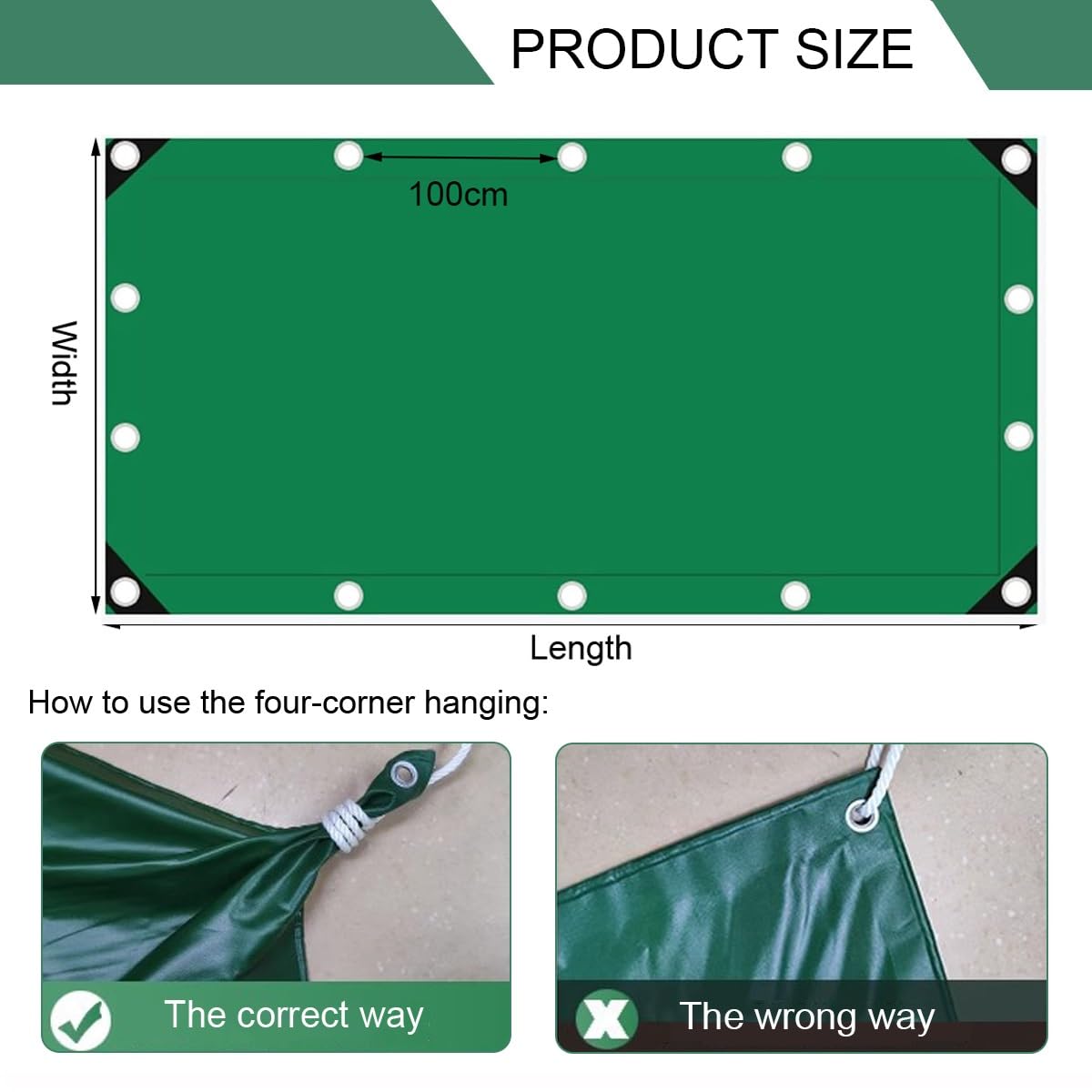 Lona verde impermeable grande con ojales, cubierta protectora multiusos reforzada para invernadero, patio, camping, lona resistente con cuerda y bridas (4,5 x 8,5 m)