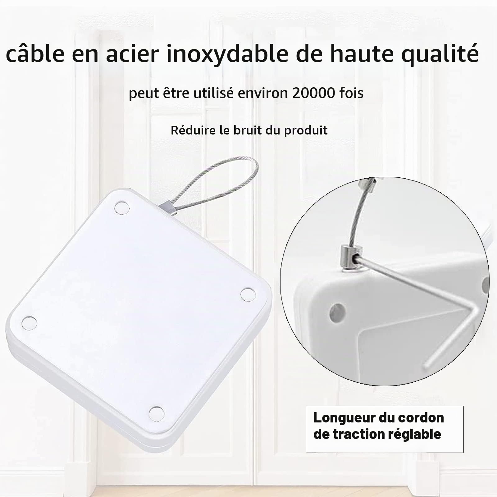 2 Pièces Ferme-Porte à Capteur Automatique, Porte à Capteur Automatique Sans Poinçon Automatic Door Closer, Ferme-Porte Automatique Avec Capteurs Avec Cordon de Serrage(Force Traction: 800g)
