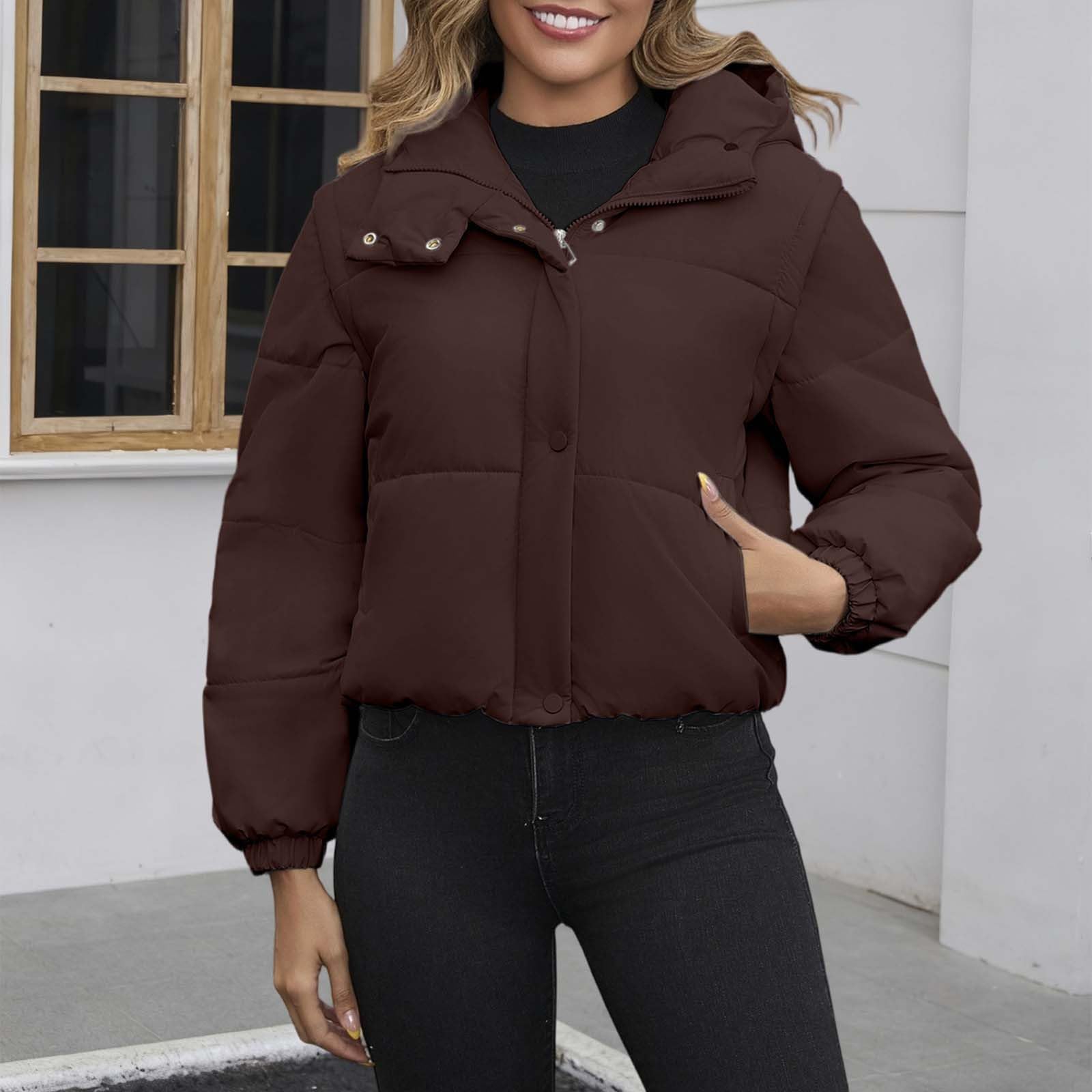 Chaqueta Mujer Abrigo Entretiempo Invierno Cazadora Plumiferos，Corto Grueso Mujer Chaqueta Invierno Desmontable Mangas Abrigo Exterior Casual Cálida Ligera Viaje Diario