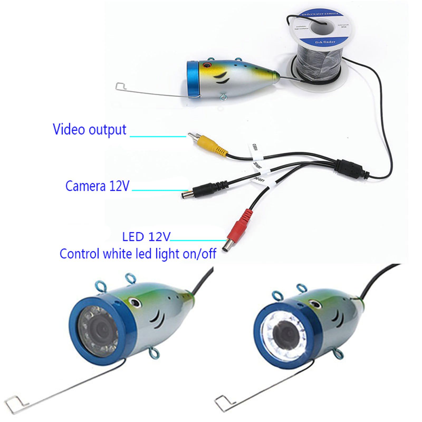 Kaolali - Cámara de pesca submarina, 7 pulgadas, cámara de detector de peces, pantalla LCD HD 1080p, cámara subacuática, resistente al agua, para pesca en hielo, lago y barco cable 15/30/50 m