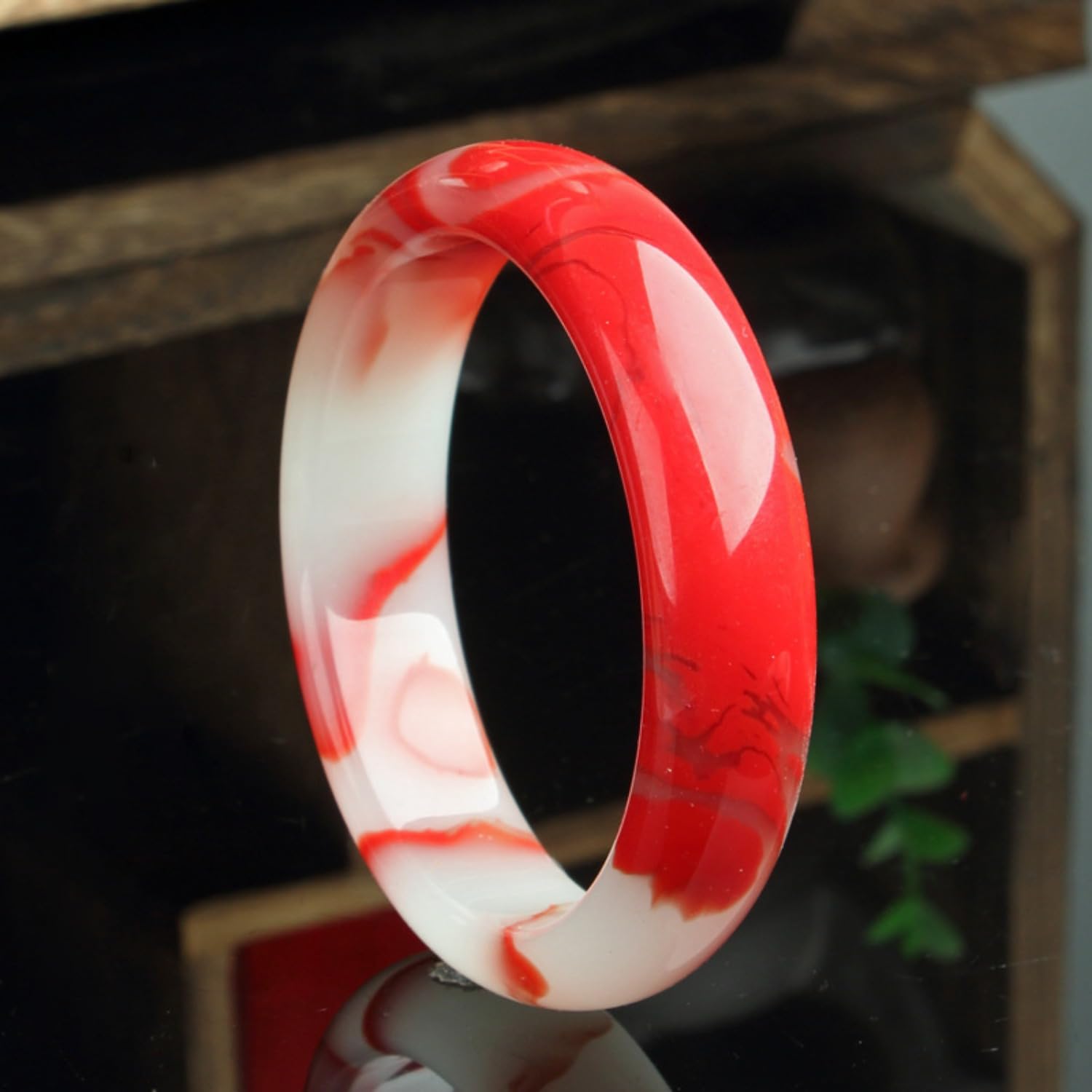 Bracciale per Braccialetto di Gemma Rossa della Mongolia per Donne, Pietra per Sangue di Pollo a Fiori galleggianti a Barra Larga, Giusto per Il Regalo di Una Giovane Donna
