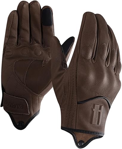 Harssidanzar Guantes de motocicleta de cuero cálido para hombre con pantalla táctil GM041US