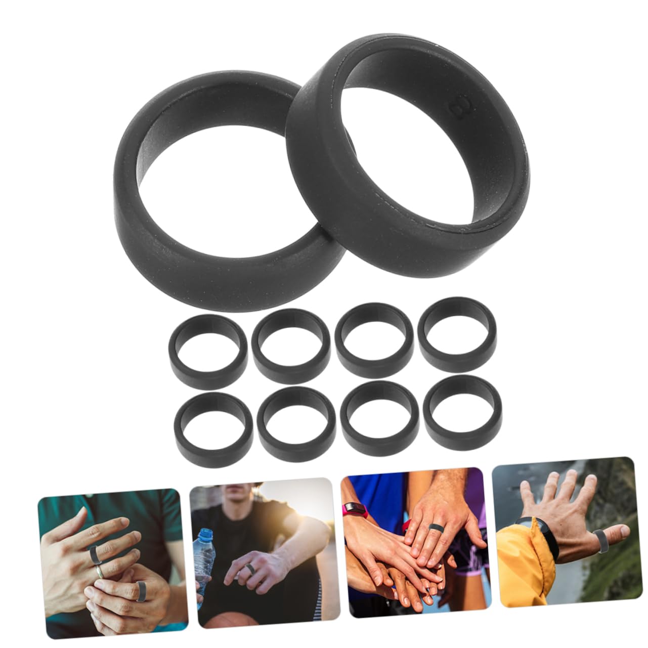 Happyyami 10 Pack Men's Silicon Ring Set Flexibility for Large Comfortable Sports Ring for Fitness Birthday or Anniversary