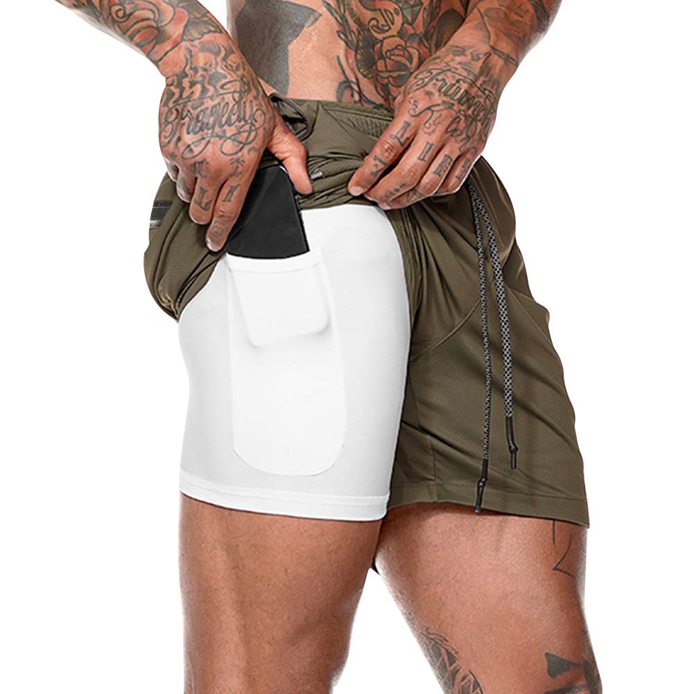 Men's Workout Running 2 in 1 Shorts Training Gym 7" Short with Phone Pockets