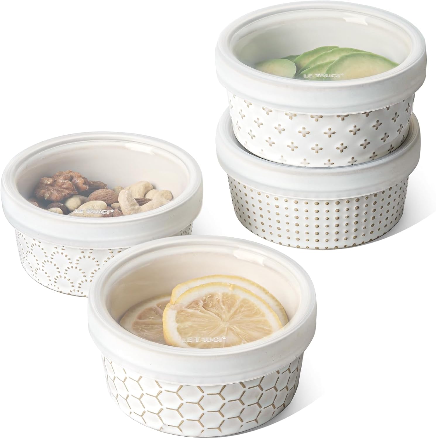 LE TAUCI Ramekins with Lids, 8 oz Ramikin Set for Creme brulee, Souffle, Dipping