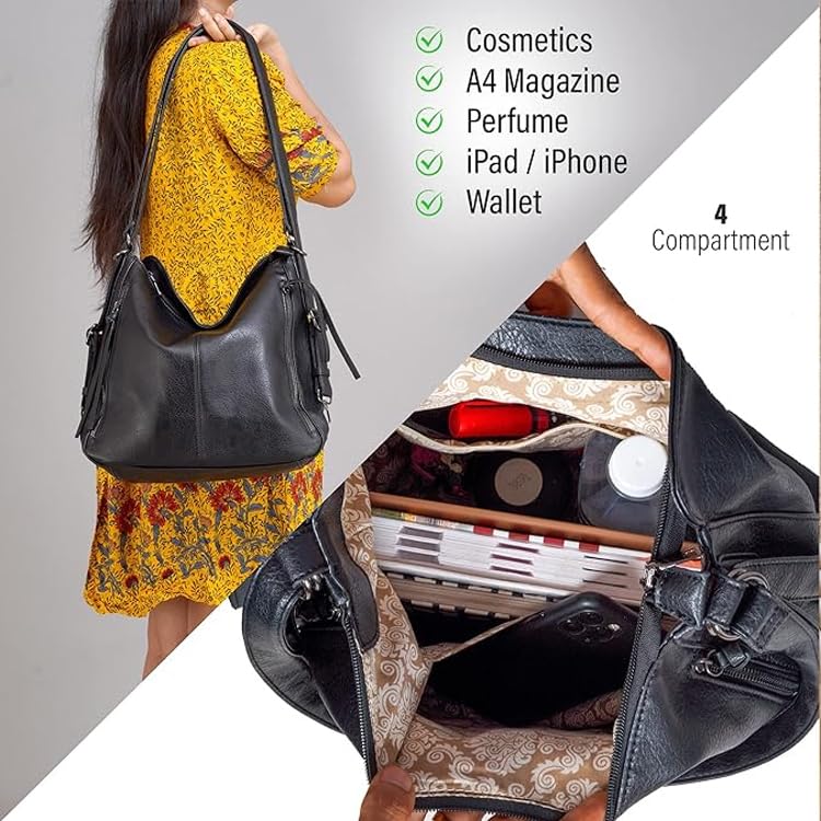 Image of Womanix Tote Handbag for Women, Girls Stylish Fashion Faux Leather Tote Shoulder Bag Classic Solid Color Shoulder Tote Bag Ladies Purse - Daily, Office Use Hobo Bags