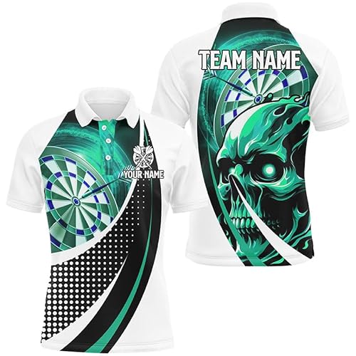 Personalisierte Türkise Darts-Jersey mit 3D-gedrucktem Totenkopf-Design für Herren & Damen - Team League Performance Darts-Shirt T2263 Personalisierte Türkise Darts-Jersey mit 3D-gedrucktem Totenkopf-Design für Herren & Damen - Team League Performance Darts-Shirt T2263