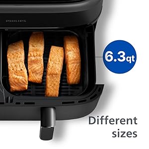 Philips Dual Basket Air Fryer 3000 Series, 8-in-1 functions, 9.5 Quarts, 2 Drawers, Auto-sync Cooking Time, 90% Less Fat, Rapid Air Technology, HomeID Recipe App, Dishwasher Safe, Black, (NA350/00)