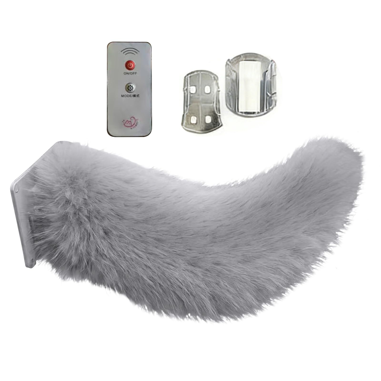 Electric Wagging Plush Fox Tail, Furry Car Tail Decoration (Grey)