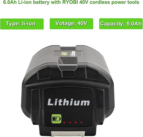 Miniatura 3 de Reemplazo de batería de 5.0Ah 40V para batería Ryobi de 40 V compatible con cargador rápido de iones de litio Ryobi de 40 V y herramientas