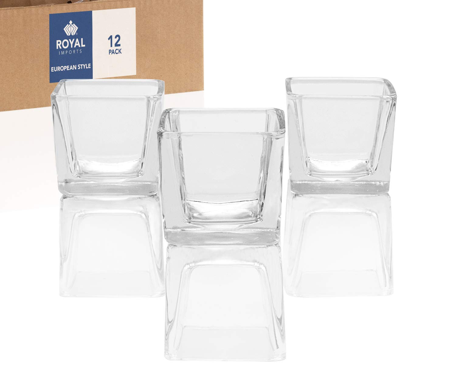 Royal Imports Candle Holder Square Cube Votive Tealight Glass for Wedding, Birthday, Holiday & Home Decoration, Set of 12