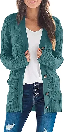 ZESICA Women's 2023 Fall Casual Long Sleeve Button Down Open Front Cable Knit Cardigan Sweater Coat