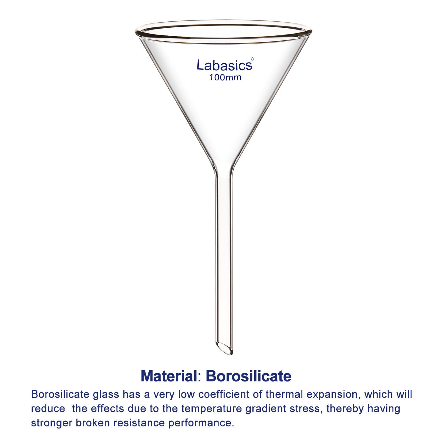 Labasics Borosilikatglas Trichter, 2er-Pack Schwere Glaswand Trichter Glass Funnel Kurzer Stiel 100 mm Durchmesser, 100 mm Stiellänge