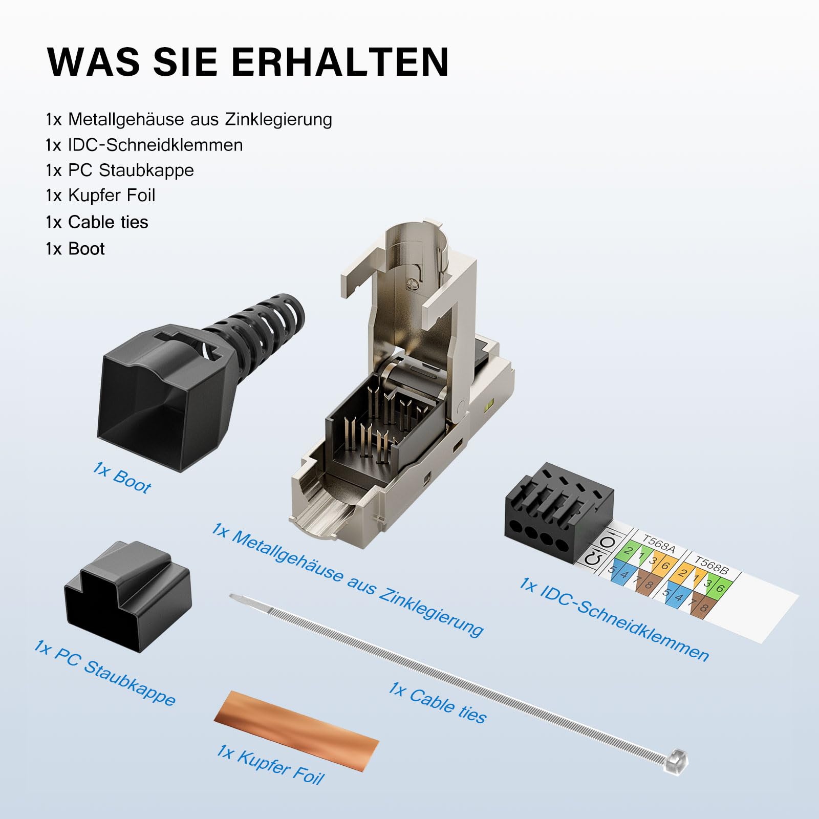 iwillink Conector RJ45, conector de red CAT7, conector LAN, cable de instalación Ethernet, 10 Gbps, sin herramientas, abrazadera de corte LSA premium para cable de red CAT6 CAT6a CAT7 con soporte PoE