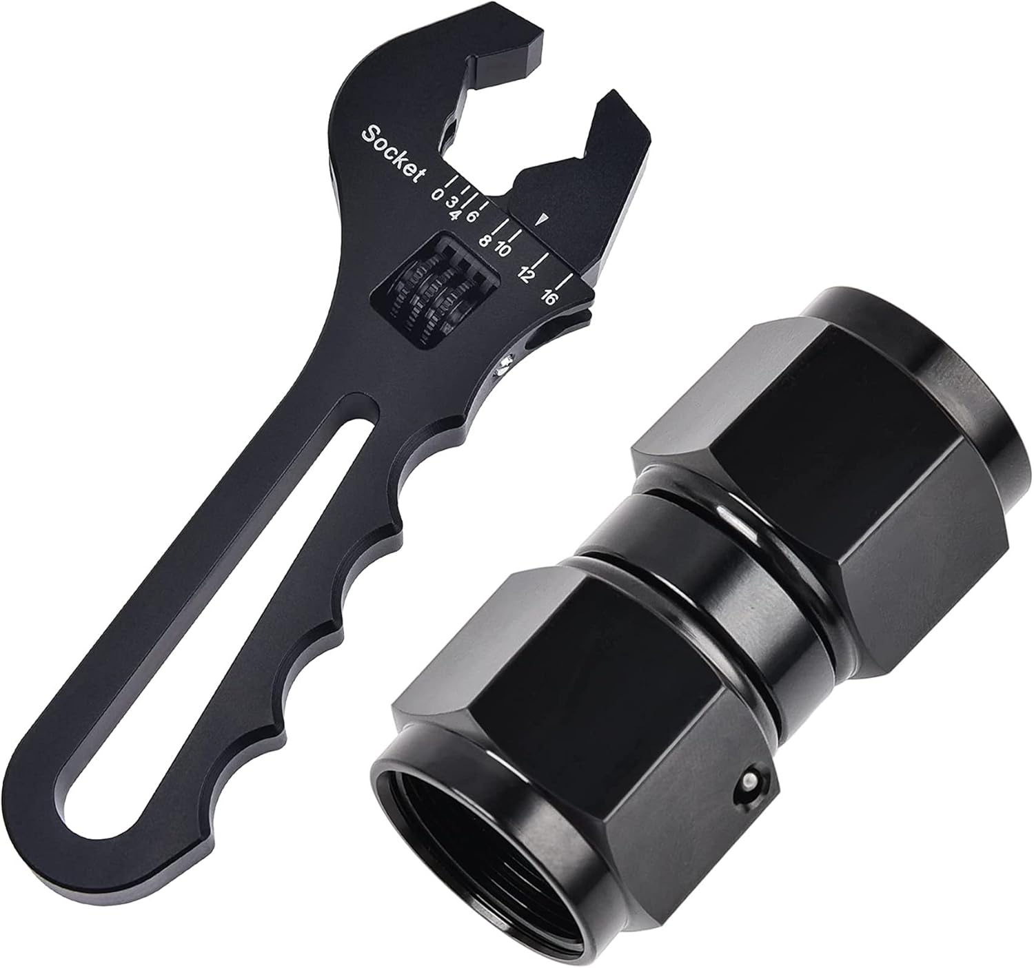 EVIL ENERGY 8AN Female to 8AN Female Straight Swivel Coupler Adapter Bundle with Adjustable 3AN-16AN Wrench Aluminum Black