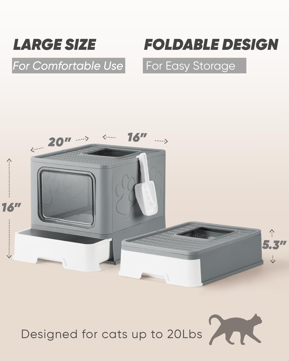 Enclosed Cat Litter Box, Large Litter Box for Big Cats, Covered Kitty Litter Boxes with Lid, Top Entry Cat Box Enclosure with Scoop, Odor Control, Easy to Clean(Grey) - image 4