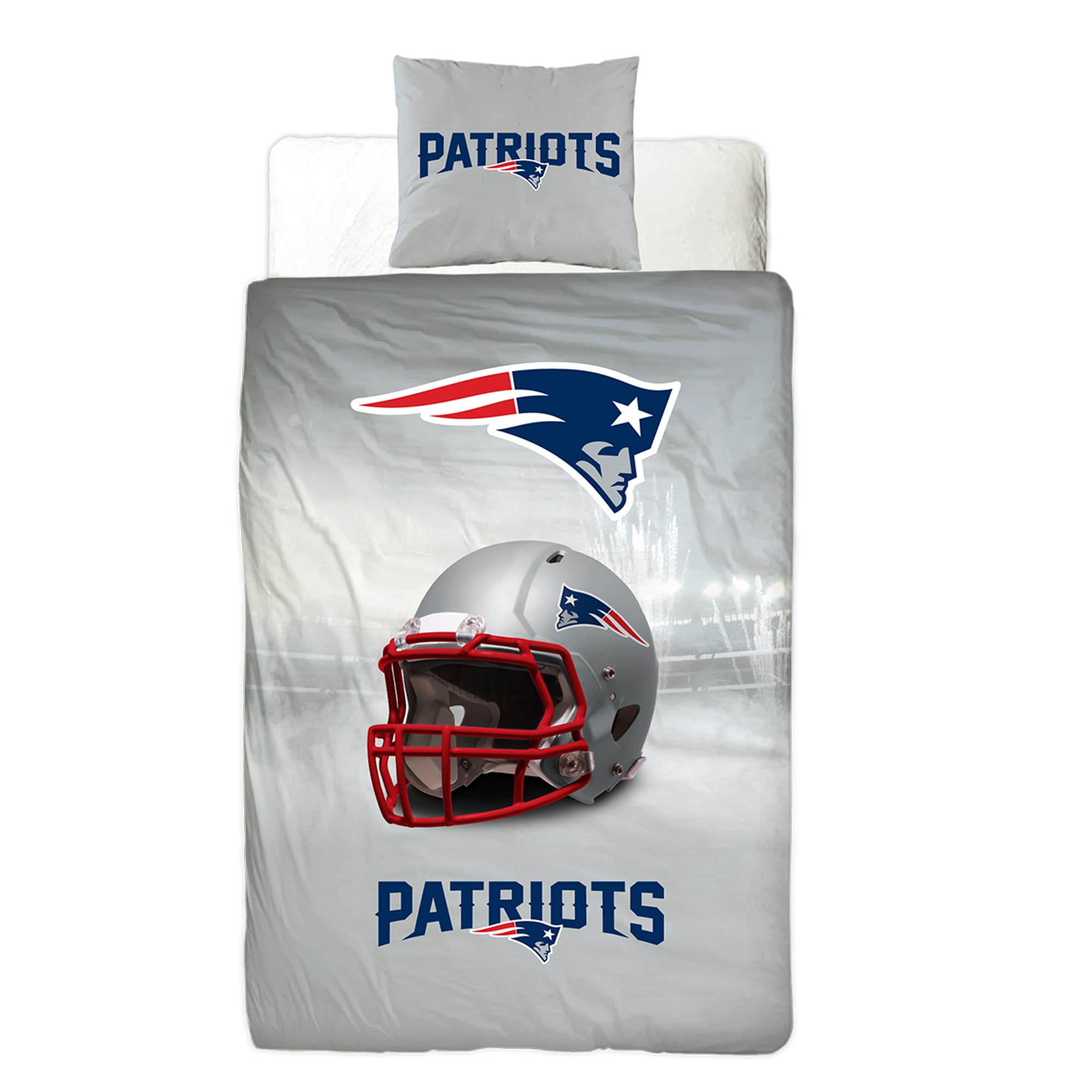 NFL Bettwäsche New England Patriots 135 x 200 cm + 80 x 80 cm 100% Baumwolle in Renforcé-Linon-Qualität mit Reißverschluss American Football Fan Super Bowl Pat Patriot Wende-Bezug deutsche Größe