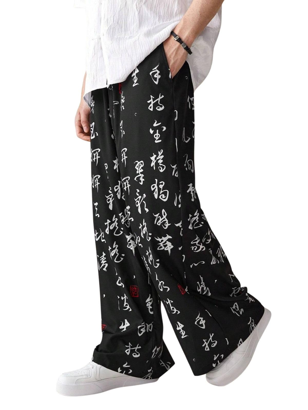 GRECIILOOKS Mens Boho Hippie Harem Pants | Black Printed Wide-Leg Trousers | Koren Streetwear Loose Baggy Fit Summer Lounge Yoga Lowers |Trouser Relaxed Fit for Men-picture-34