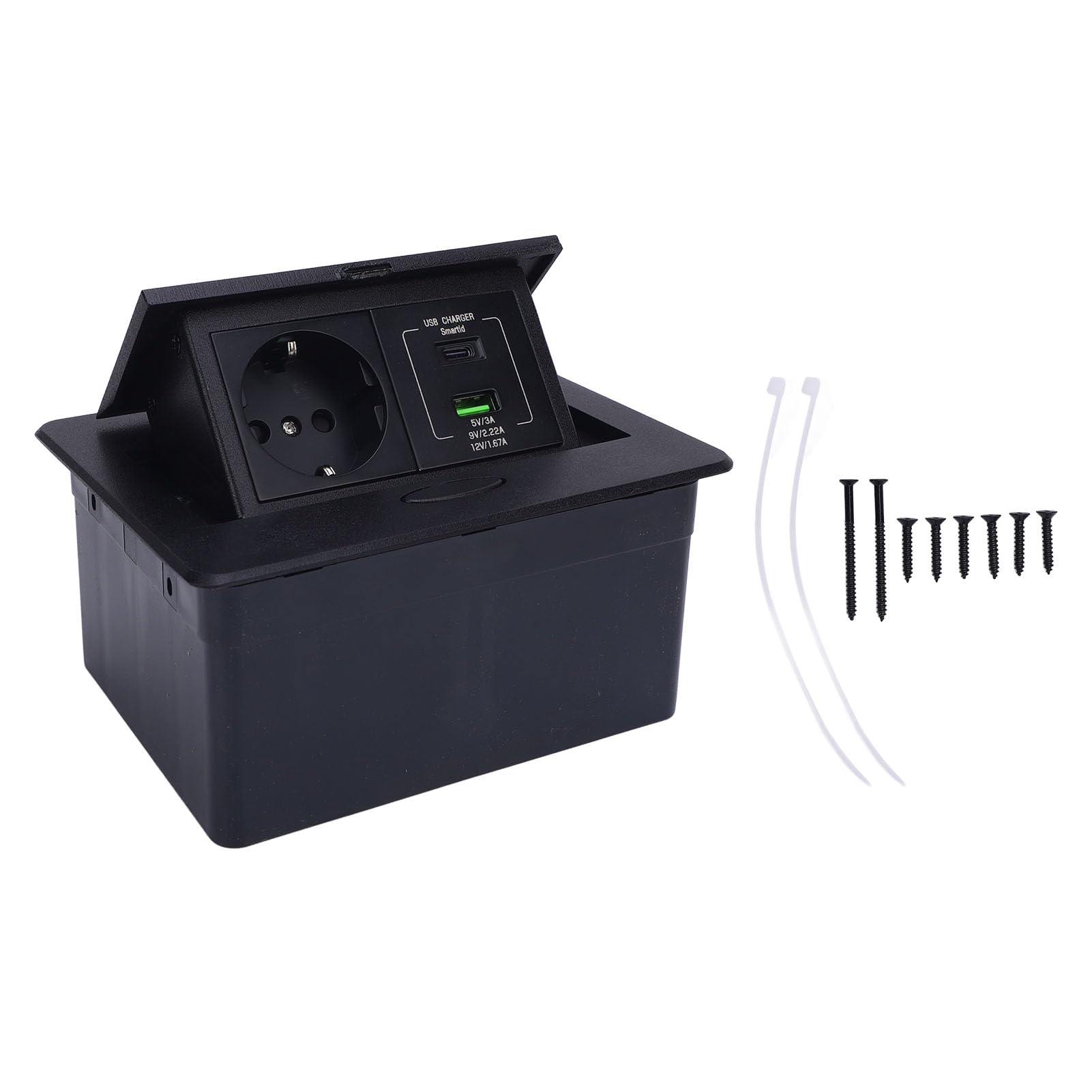 Boîte de Sortie Encastrée au Sol, Kit de Prise Plate en Alliage D'aluminium Durable avec Trous USB A C pour le Bureau et la Maison, Conception étanche, 1 unité