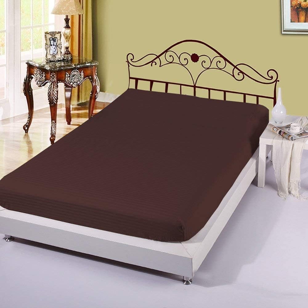 Extra Deep Pocket Fitted Sheet - Split Queen Fitted Sheet Only - Extra Deep Pockets Split Queen Size Sheets - Fits 18 In to 24 In Mattress - 100% Cotton Deep Fitted Sheet Split Queen Chocolate Stripe