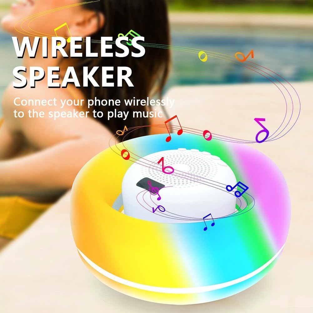 Altoparlante galleggiante impermeabile con luce LED RGB, IPX7 antipolvere dispositivo musicale per feste all'aperto, 22 cm, unità portatile da viaggio (bianco)