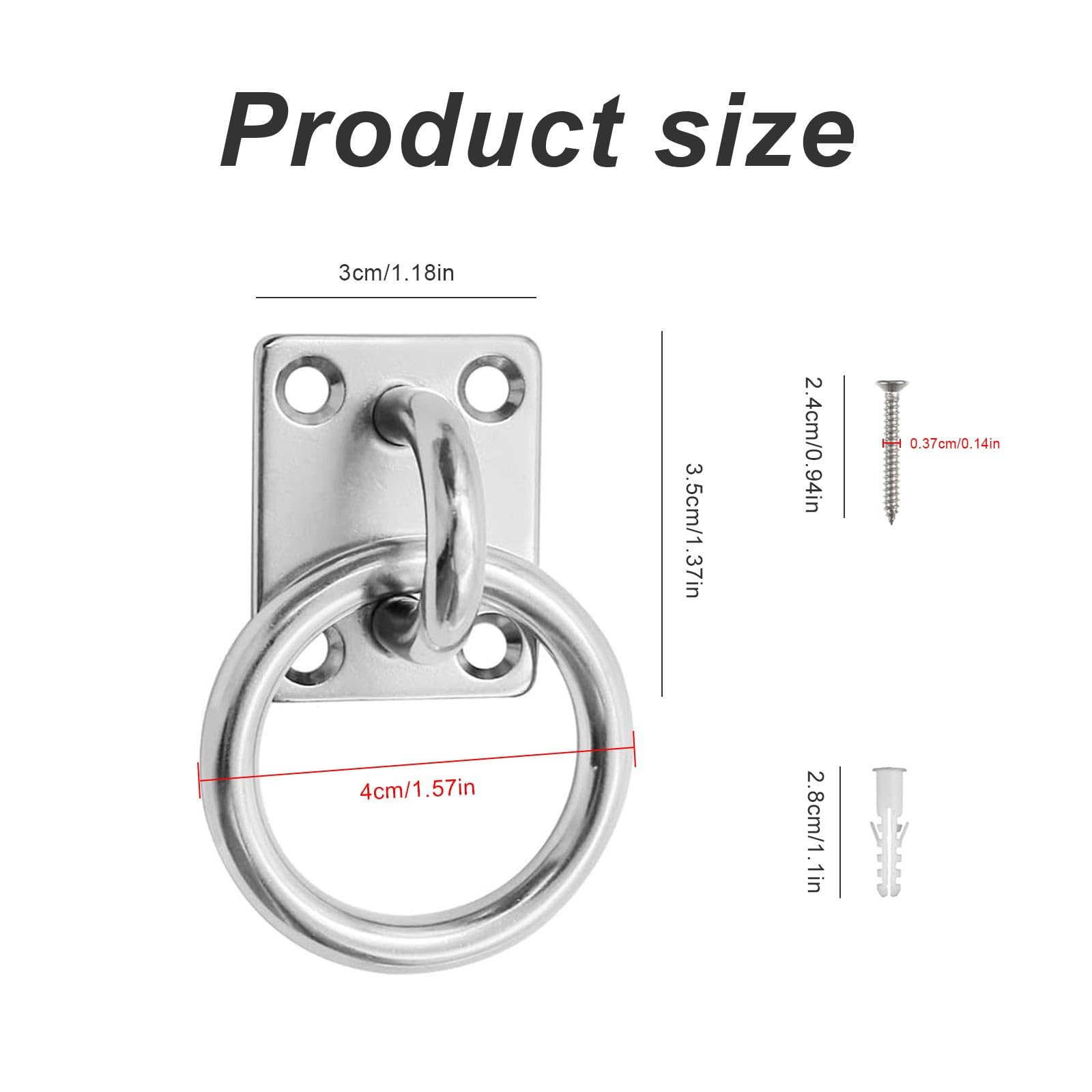 PARFCO Ganchos Anclaje Pared, 4 Piezas 304 Acero INOX Anillo para Atar Caballos, Ojal 5 mm, Cuadrado Argollas para Pared, con Tornillos y Tubo Expansión, para Columnas Madera, Paredes, Techos