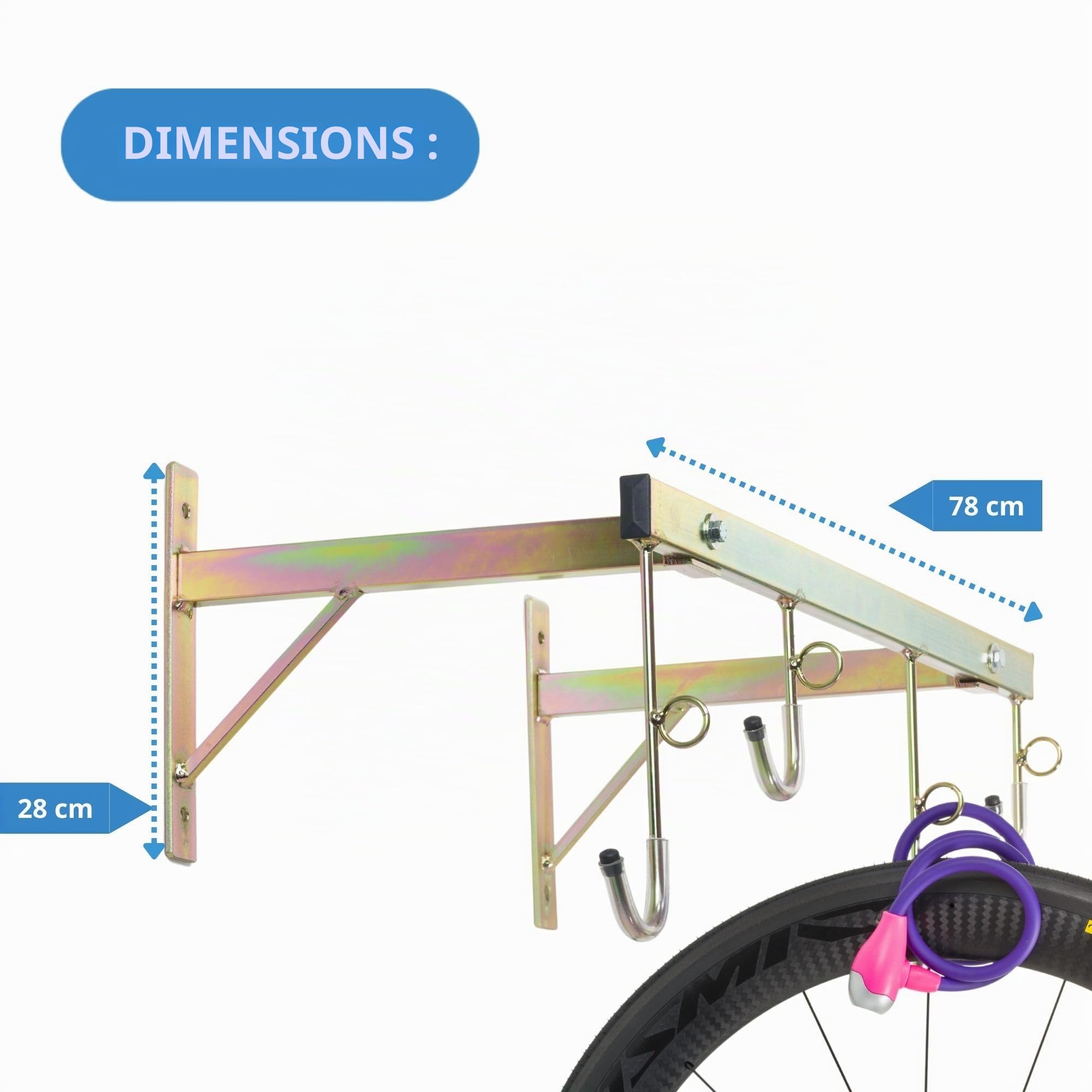 Porte-vélos mural 4 places Démontable avec anneaux pour cadenas