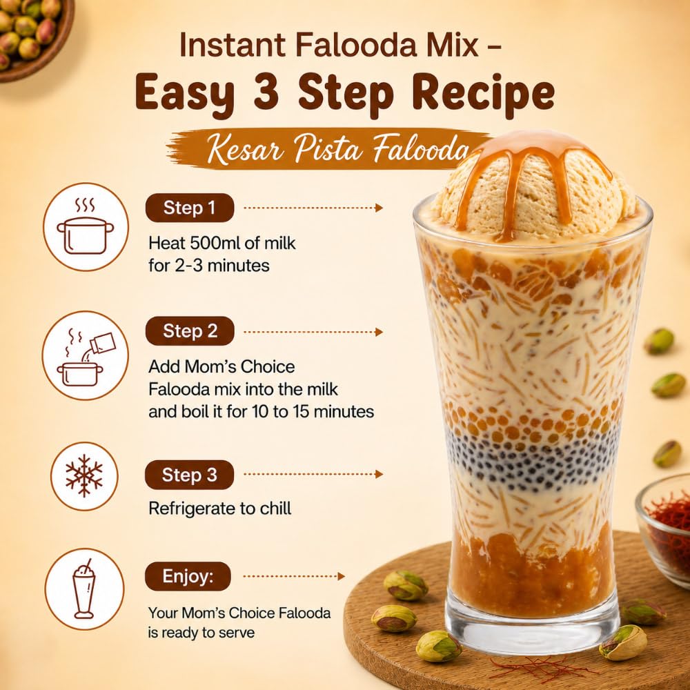 Mom’s Choice Instant Falooda Mix | Butterscotch Flavour | Thick, Smooth & Creamy Texture | Tasty & Refreshing | Dessert Mix | Ready to Make | Pack of 5 | 200g x 5 2