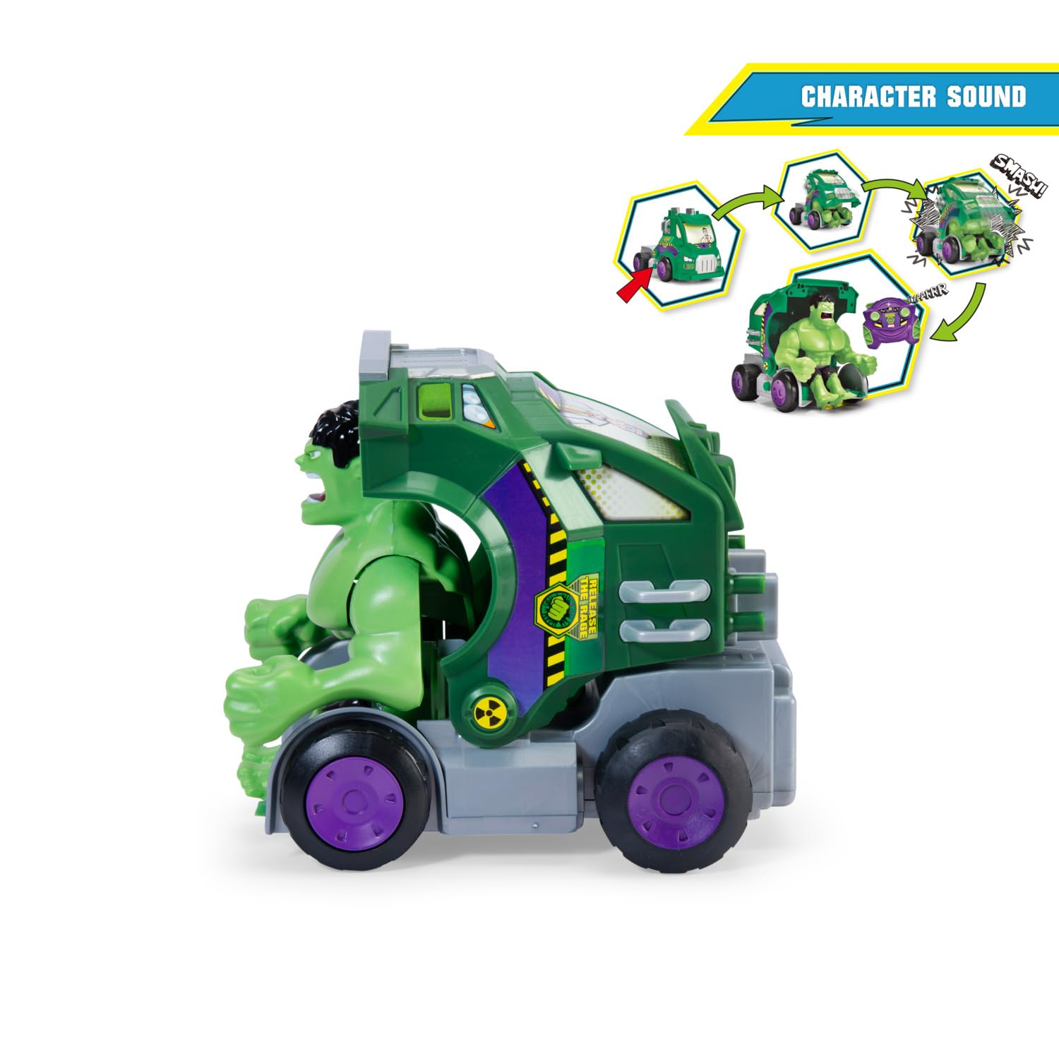 Jada Radio Control Hulk Smash-Up 1:24. Vehículo Teledirigido con Transformación de camión a Hulk. Sonido Real. Movimiento Total 2,4 GHz. Marvel Avengers. A Partir de 5 Años (203224000)