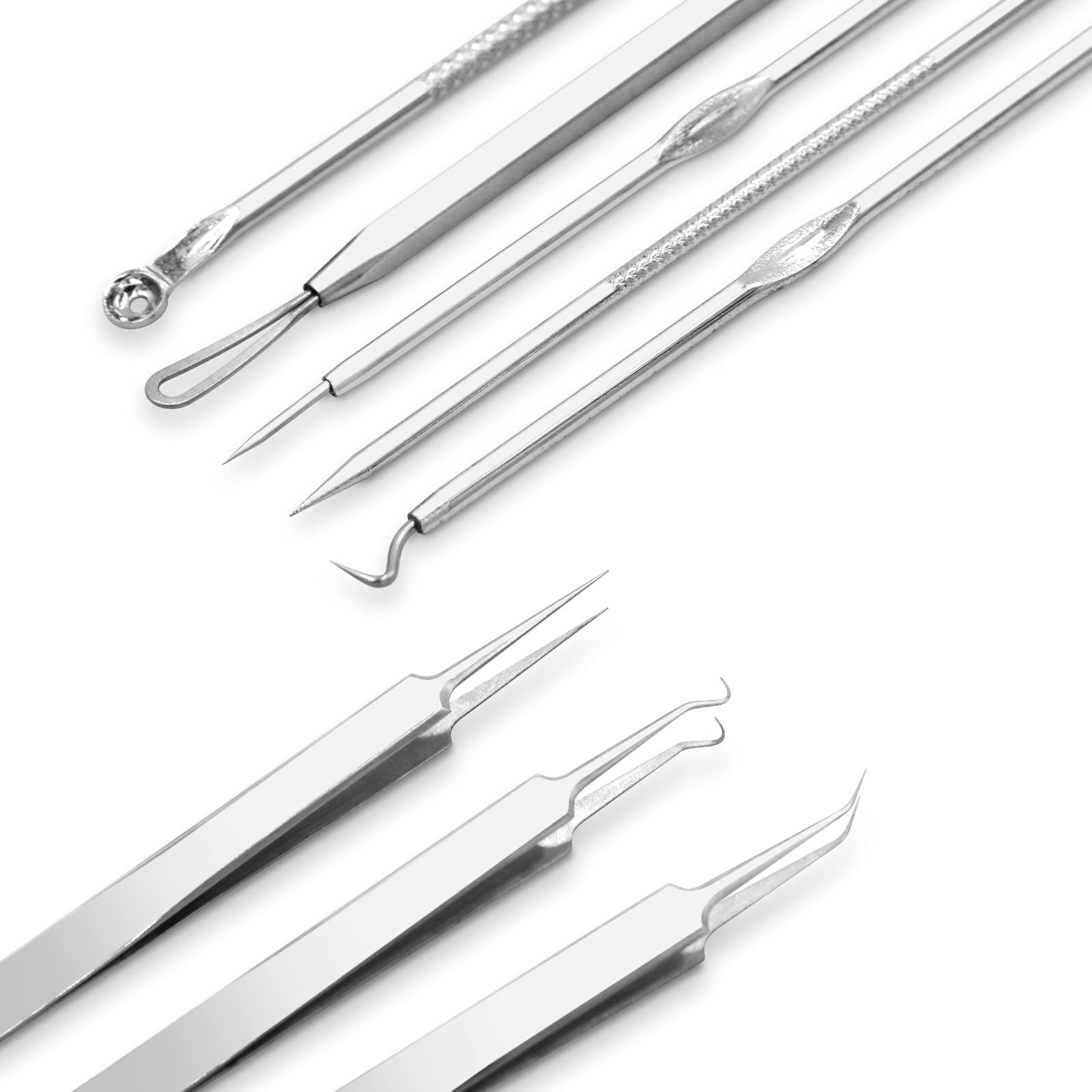 Pickel Popper Tool Kit Blackhead Remover Tools Blackhead Extractior Akne Blemish Pickel Extractor Needle Facial Comedone Clip Blackhead Tweezer 8 Pcs in Metal Case