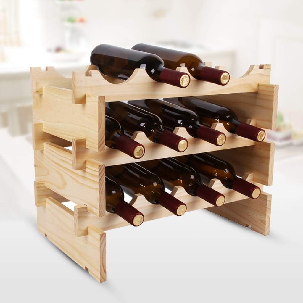 Wine Racks Stackable Wooden Wine Racks Countertop Cabinet Wine Bottle Holder Storage Stand Free Standing Wine Storage Shelf Solid Wood 12 Bottles