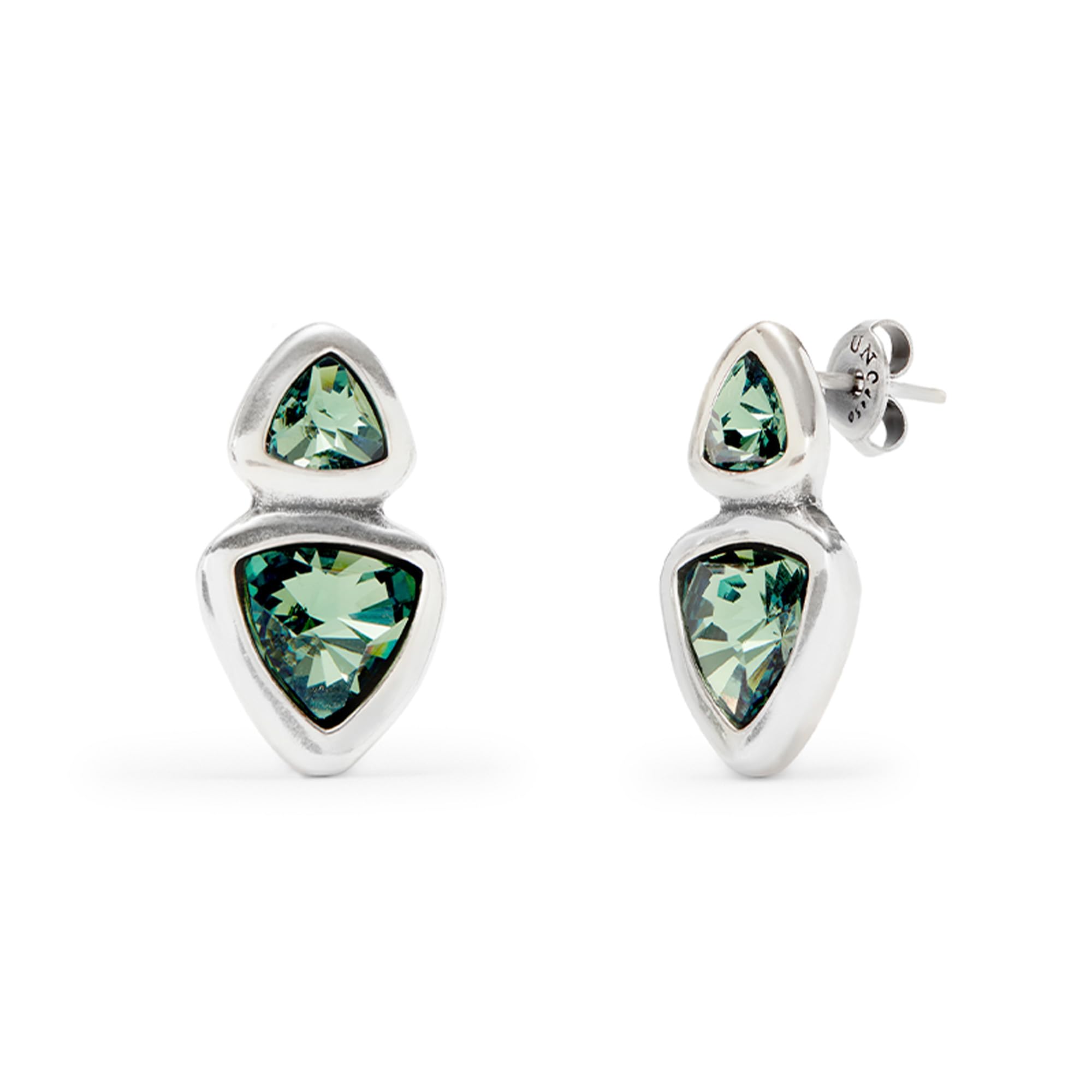 UNOde50 | Orecchini | con due cristalli verdi di diverse dimensioni | Placcato in argento sterling | Gioiello artigianale | Made in Italy, Estandar, Lega metallica, Nessuna pietra preziosa