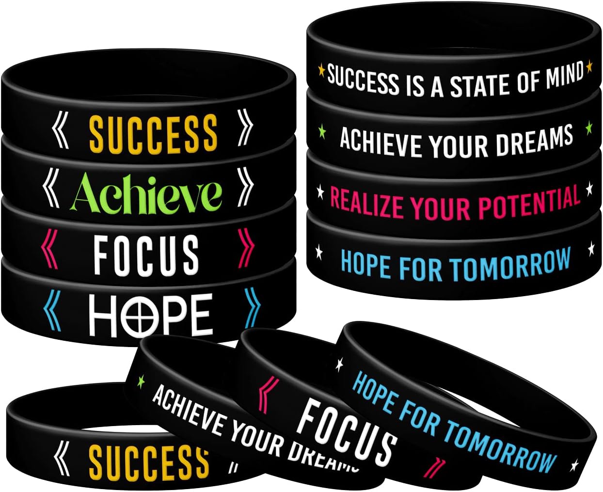 200 Pieces Motivational Quote Rubber Wristbands Bulk