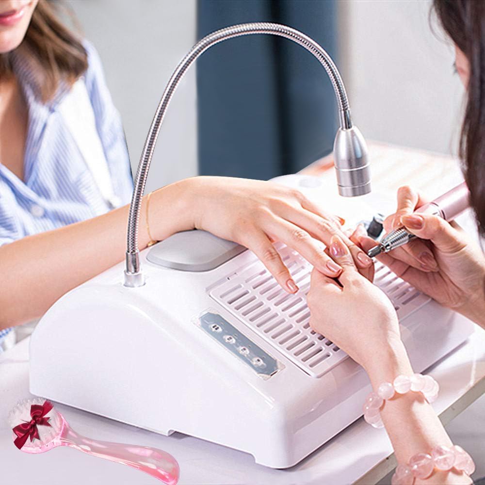Nail Dust Collector Vacuum Multifunction Nail Art Machine includes 40W Nail Dust Suction, 30000PRM Nail Drill with Bits and Sanding Bands, 48W/96W UV LED Nail Lamp, 6W Table Light, Hand Cushion