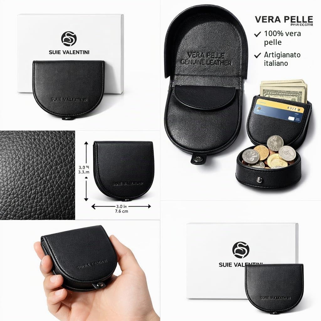 Porta Monete Uomo in Vera Pelle – Portafoglio Compatto con Scomparti per Monete, Carte e Contanti – 100% Genuine Leather – Con Scatola Regalo.