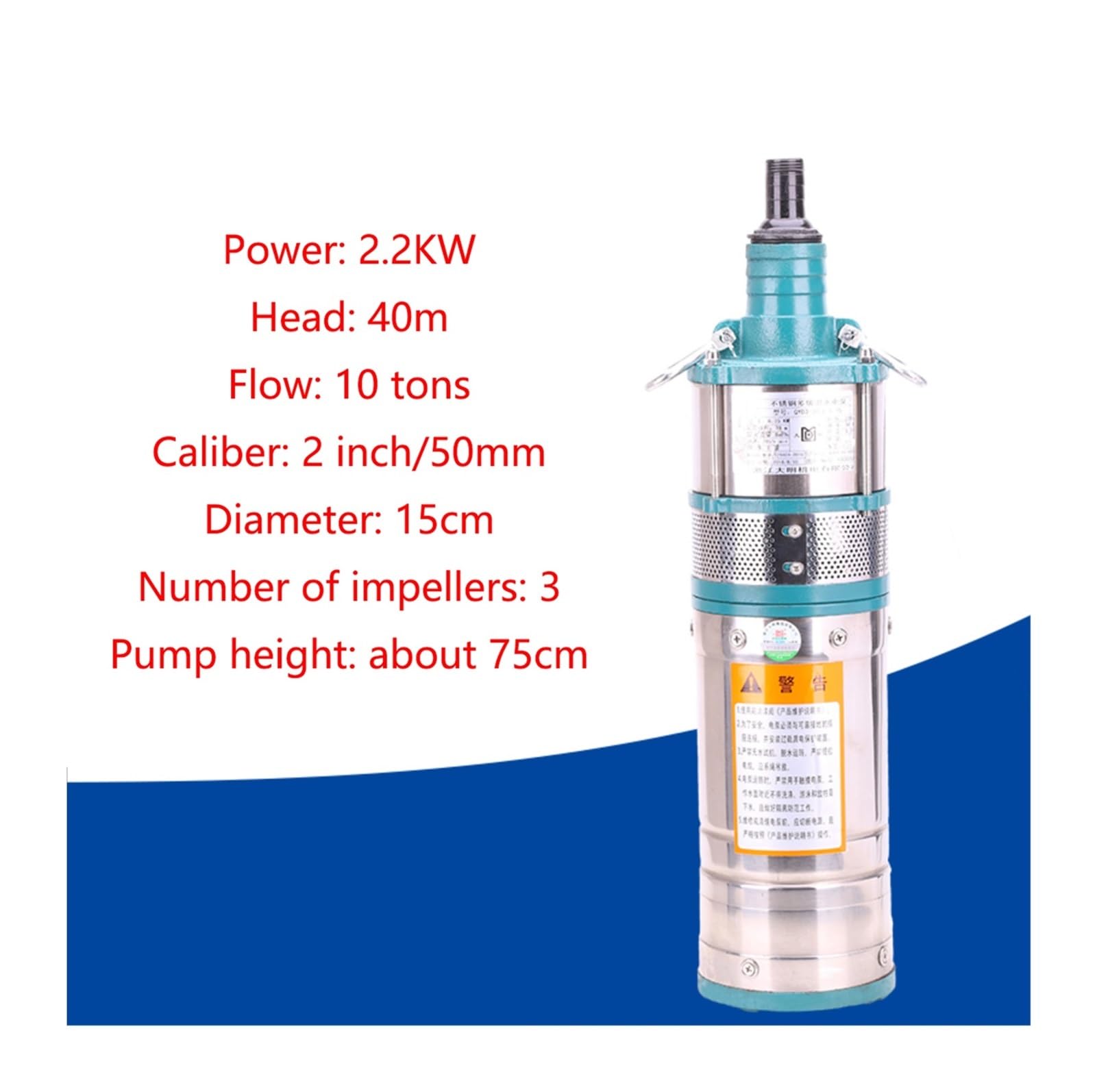 Pompa sommergibile Pompa per acqua ultra silenzios AC 220V 750W 1.1KW 1.5KW 2.2KW Pompa sommergibile multistadio in acciaio inossidabile ad alta pressione for pozzi profondi(2.2KM-40M)