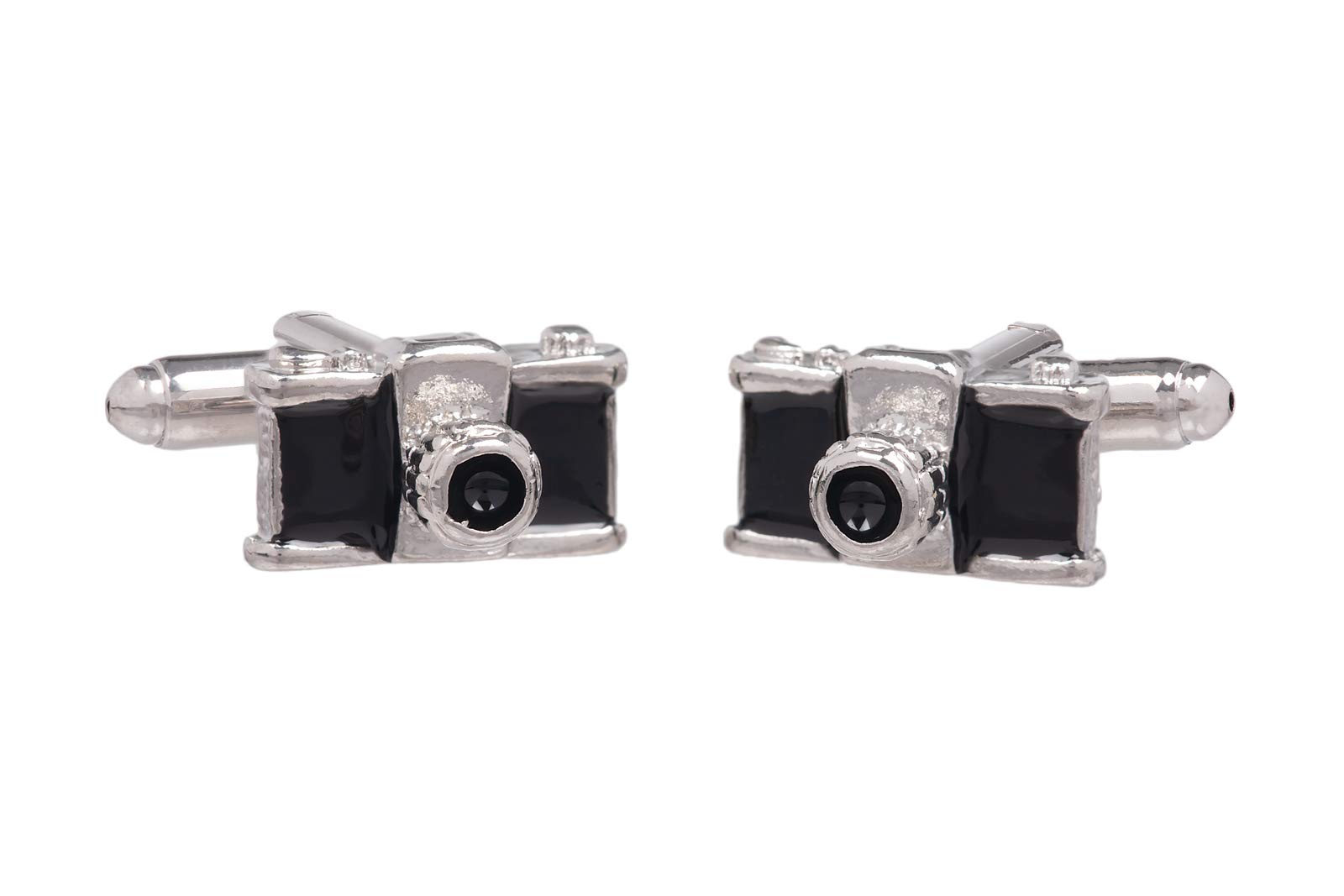 Onyx ArtCamera Cufflinks - A Pair of Black and Silver Photography Camera Shirt Cufflinks for Men in Cufflink Gift Box