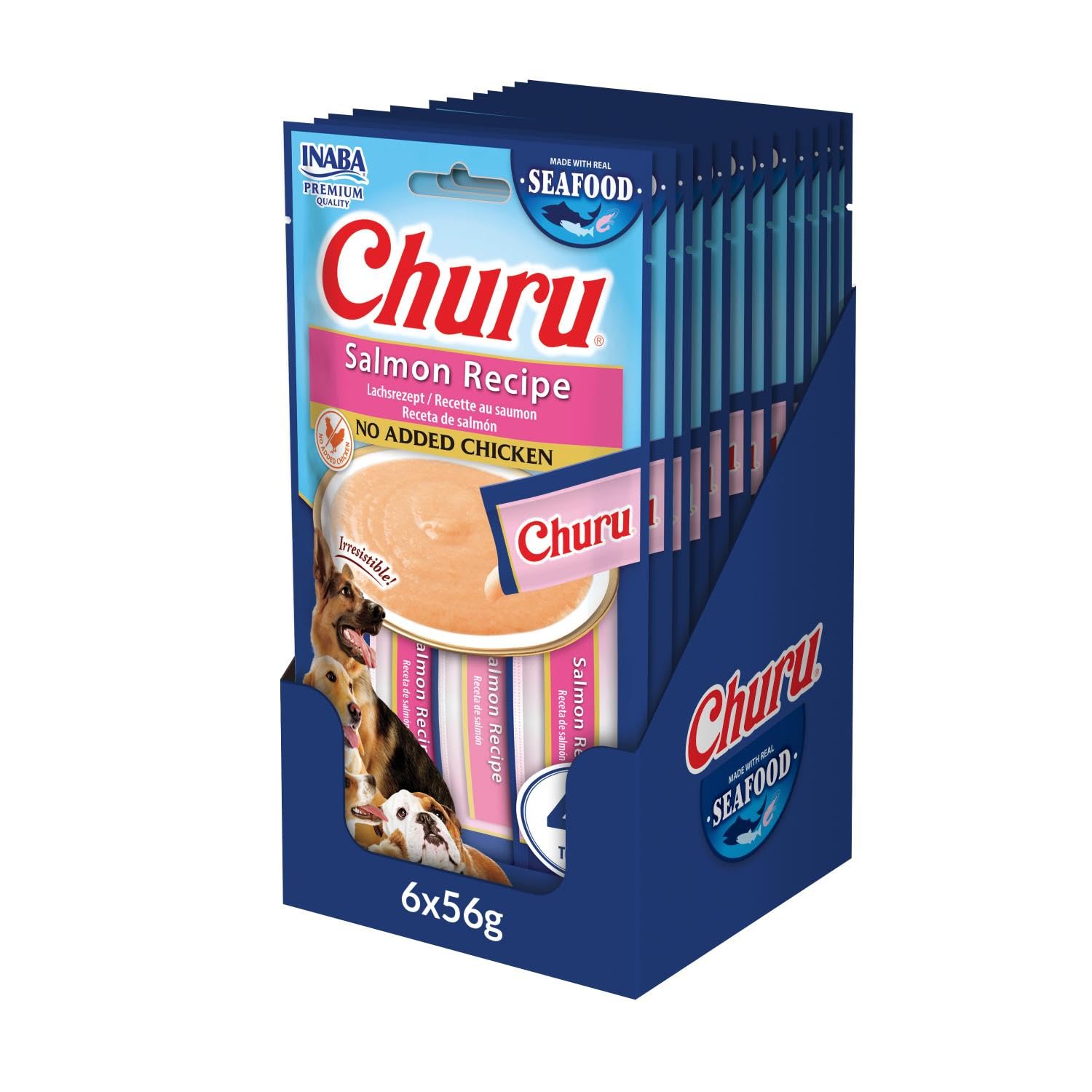 Churu Sticks by INABA Dog Treat - Salmon Flavour 12 Pack (48 x 14g total) / Soft & Creamy Dog Treat, Delicious & Healthy Snack, Food Topper, Pill Assist, Training Treat, Natural, Grain Free