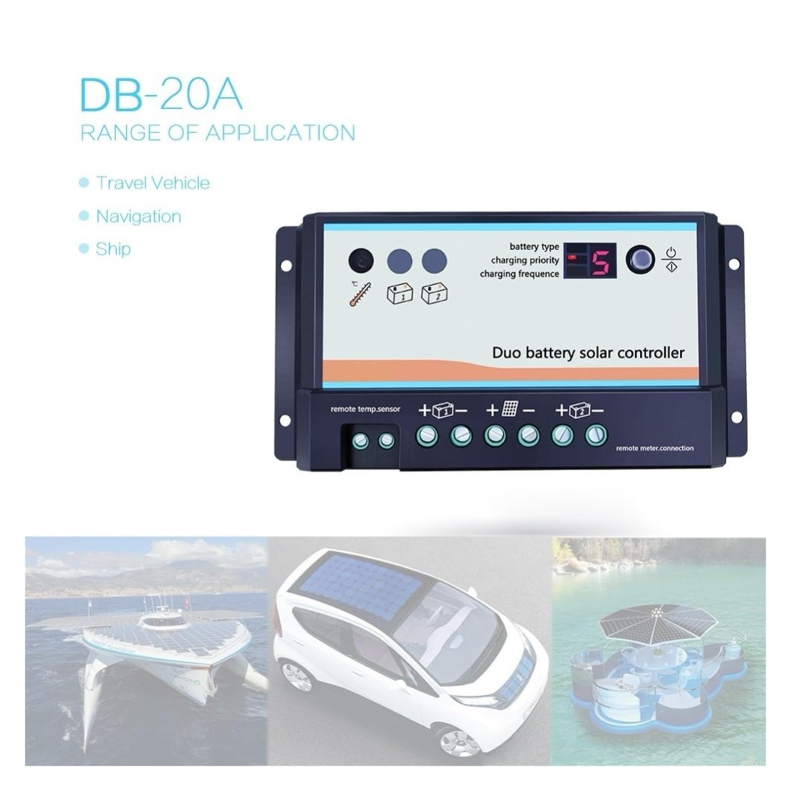 PWM 20A Podwójna Bateria Regulator Ładowania Słonecznego 12V 24V Automatyczne Regulatory Słoneczne Dwa Układy Pasujące Do Systemu RV DB-20A