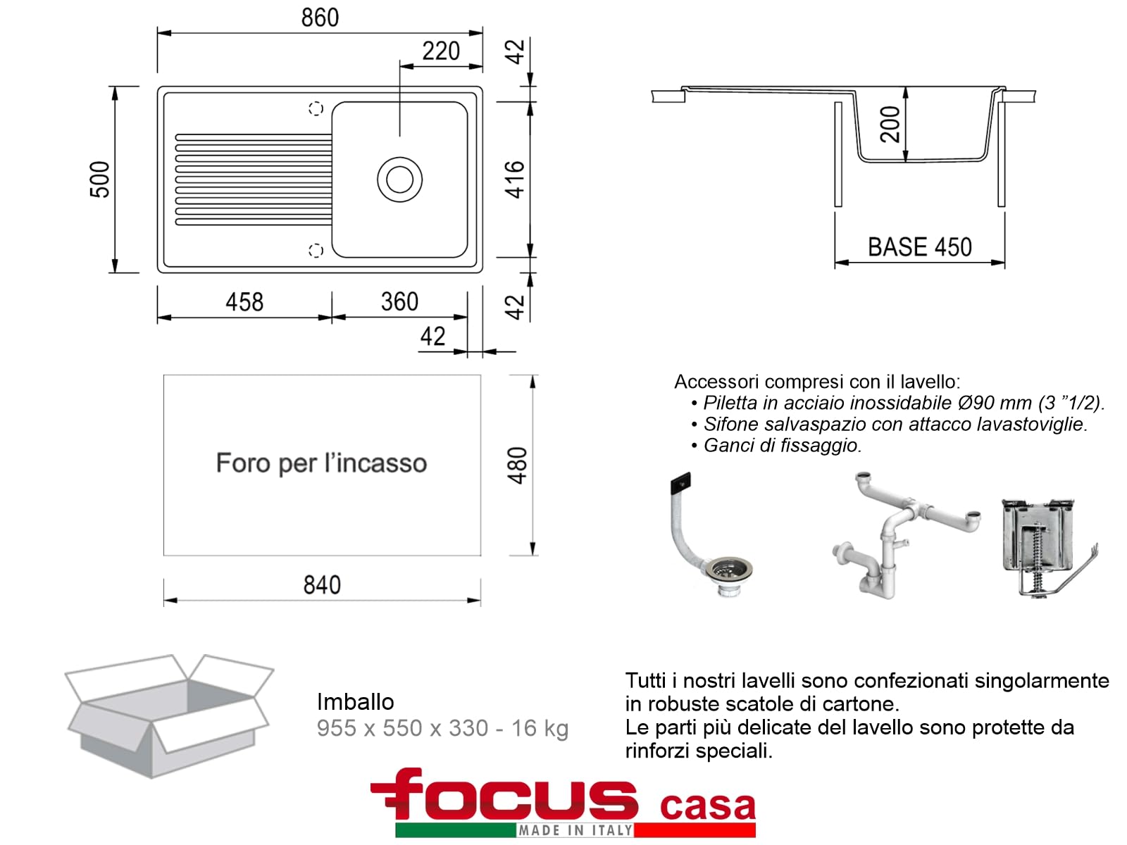 Lavello Cucina 1 Vasca Terra Di Francia 86x50cm - Materiale Composito Con Rubinetto Miscelatore - Made In Italy - Foto 5