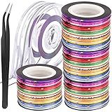 128 Rolls Nail Striping Tape Line, FANDAMEI 128PCS Striping Tapes Line Adhesive Sticker + 2PCS Nail Tape Roller Dispensers + 1PCS Nail Art Tweezers. Nail Art Decoration Sticker DIY Nail Tip