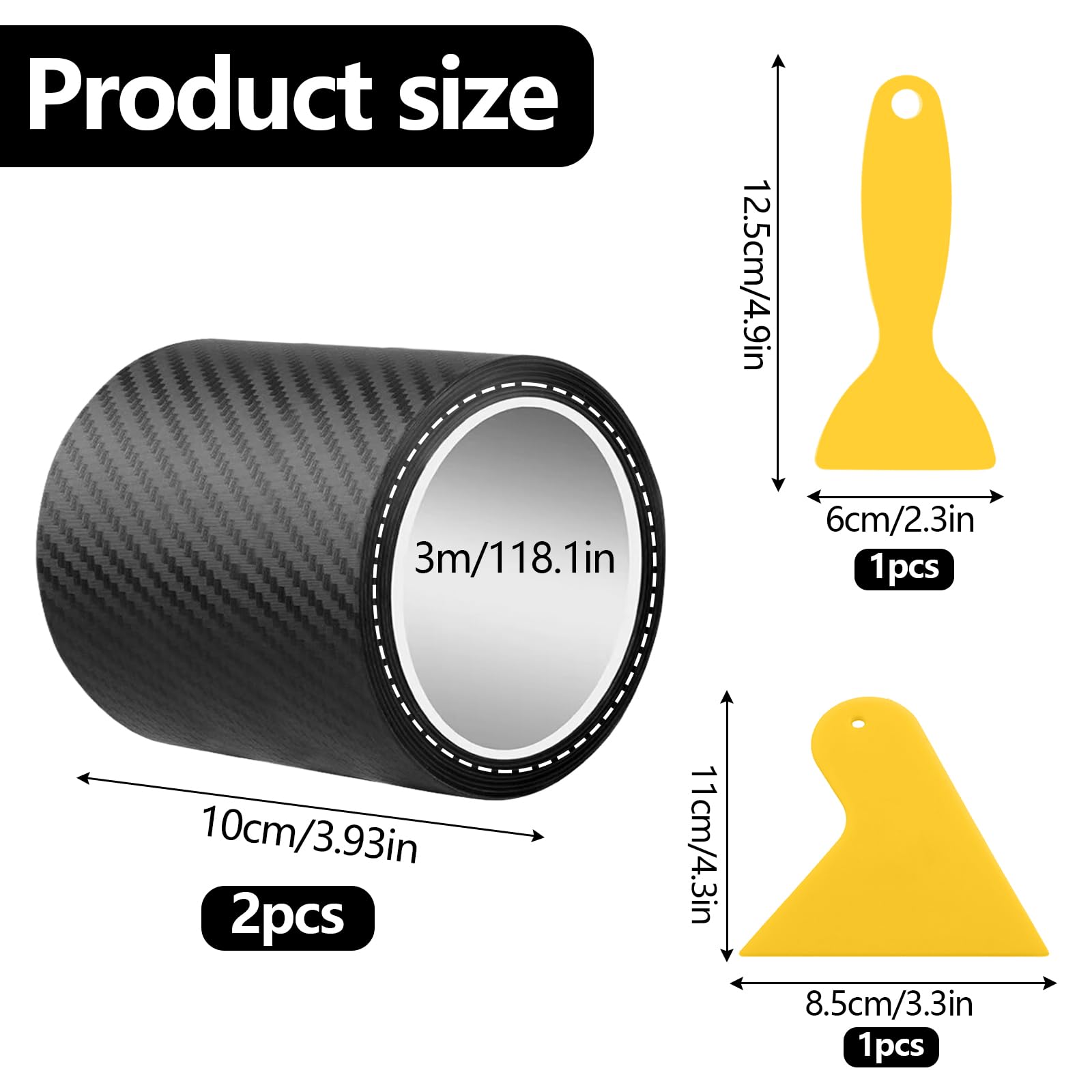 2 rolki folii karbonej do samochodów, listwy progowe 10 cm x 6 m, ochrona progu bagażnika, folia 3D, z 2 skrobaczkami z tworzywa sztucznego, do większości pojazdów