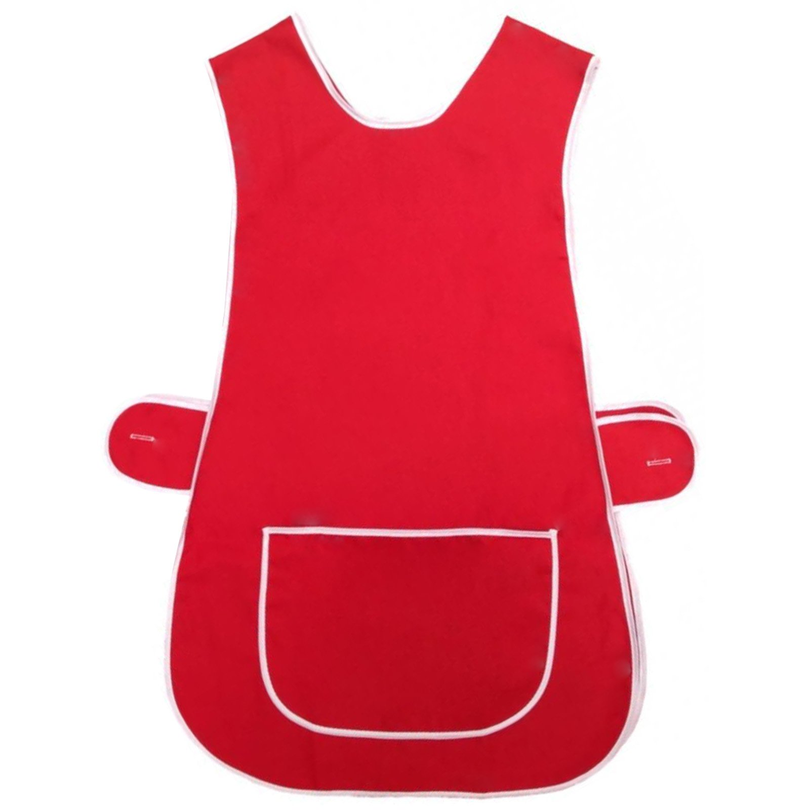 Myshoestore Women's Red Tabard Apron With Pocket, Polycotton Work Overall With White Piping, Kitchen Cleaning Chef Catering Workwear (, Xxos)