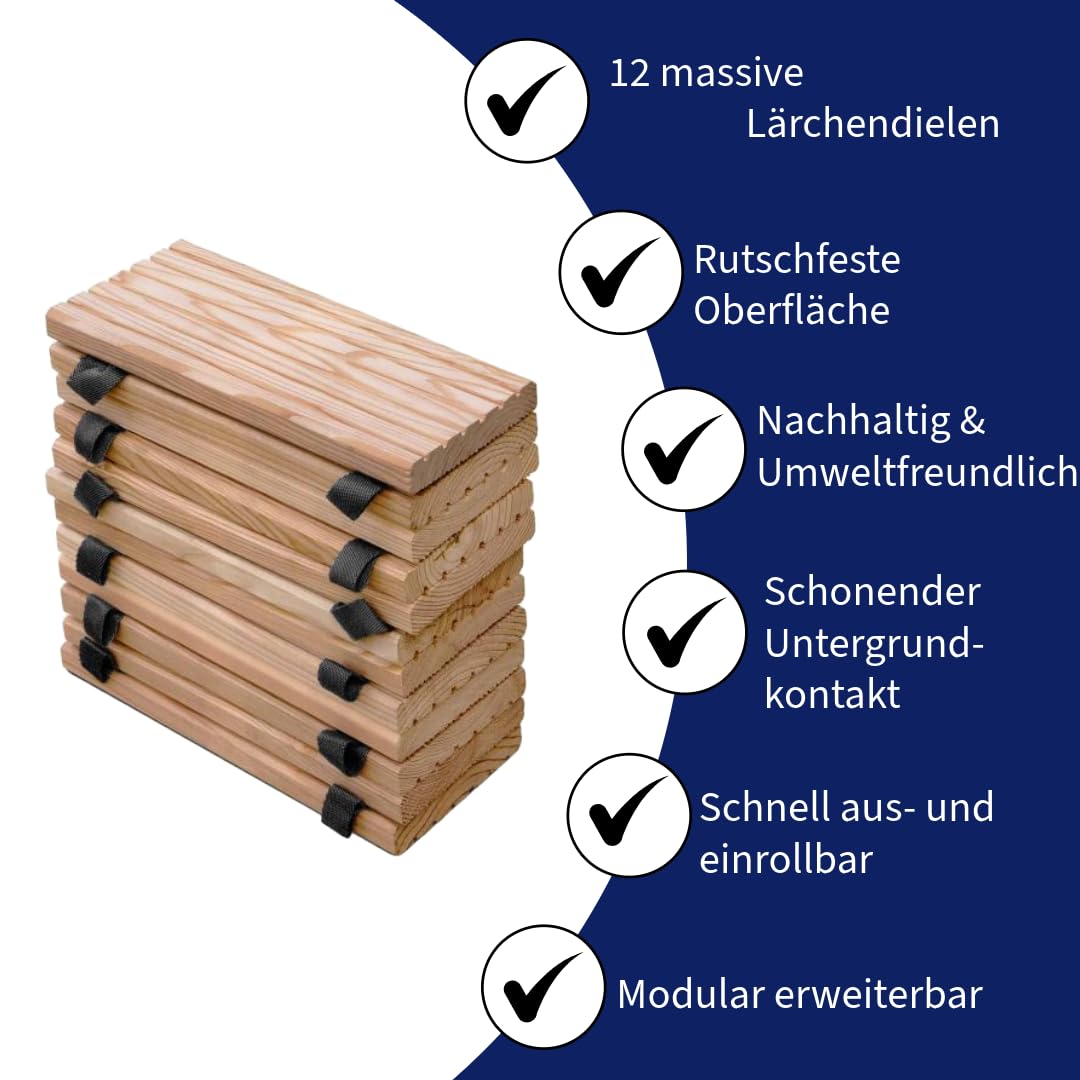 Rollweg aus Lärchenholz – Flexibler Holz-Gehweg für Garten, Teich & Terrasse - 2,5 m lang (35 cm) Gartenweg, Holzweg aus Lärche, zum Ausrollen - Witterungsbeständig für den Garten