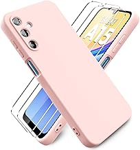 Ikziwreo - Coque pour Samsung Galaxy A15 4G/5G, avec 2 Pièces Protecteur D'écran en Verre Trempé, Housse Silicone Souple Ultra-Mince de Couleur Pure, Coque en Caoutchouc Antichoc - Rose